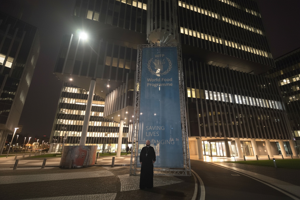 Father Gabriel Khajo participates in a World Food Programme meeting in Rome